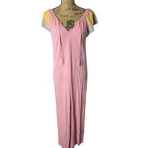 Vintage 70s Pastel Pink Terry Cloth Maxi Length Night Gown